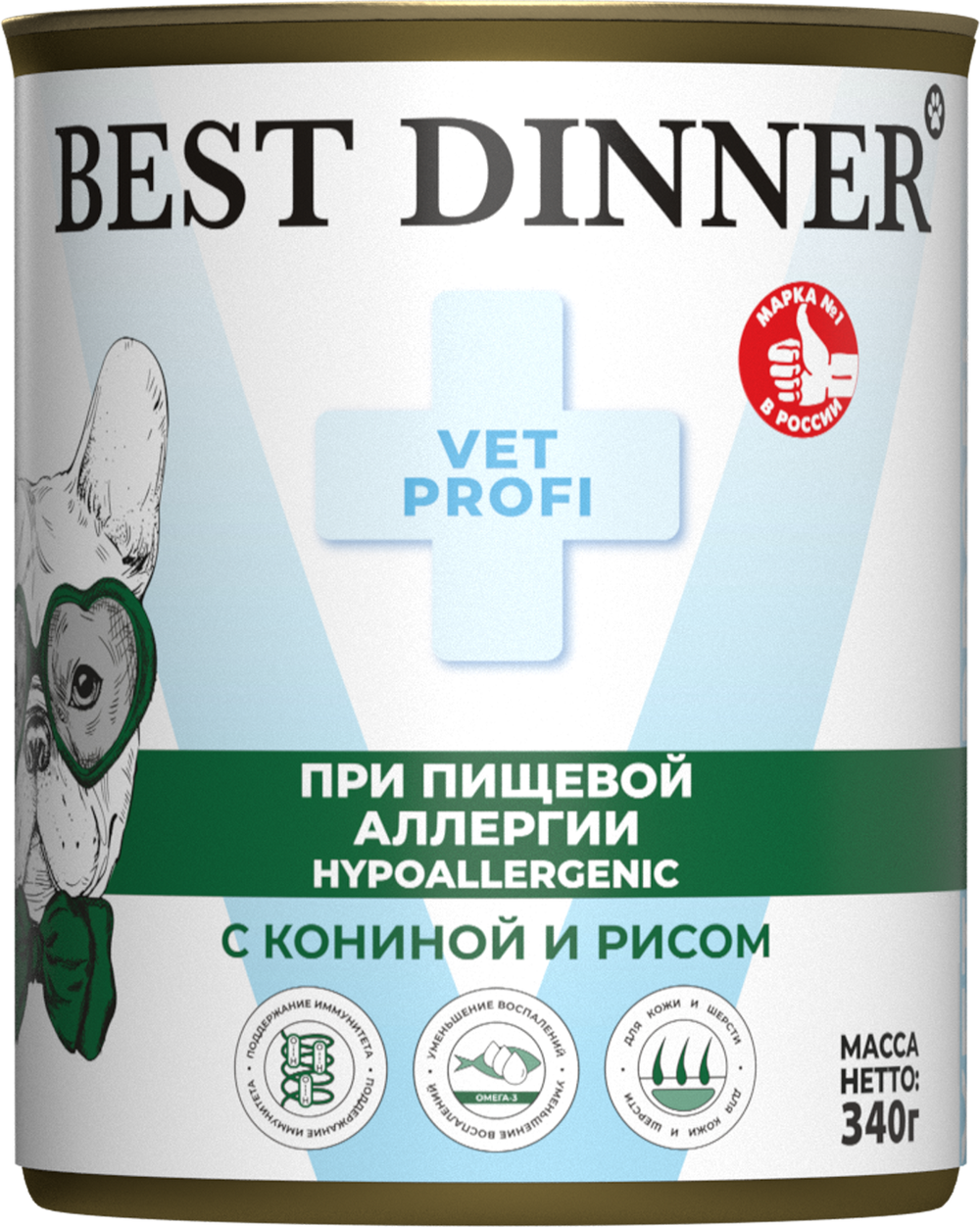 Консервы Бест Диннер Эксклюзив Vet Profi Hypoallergenic Гипоаллердженик диета для собак при пищевой аллергии с кониной и рисом 340 г