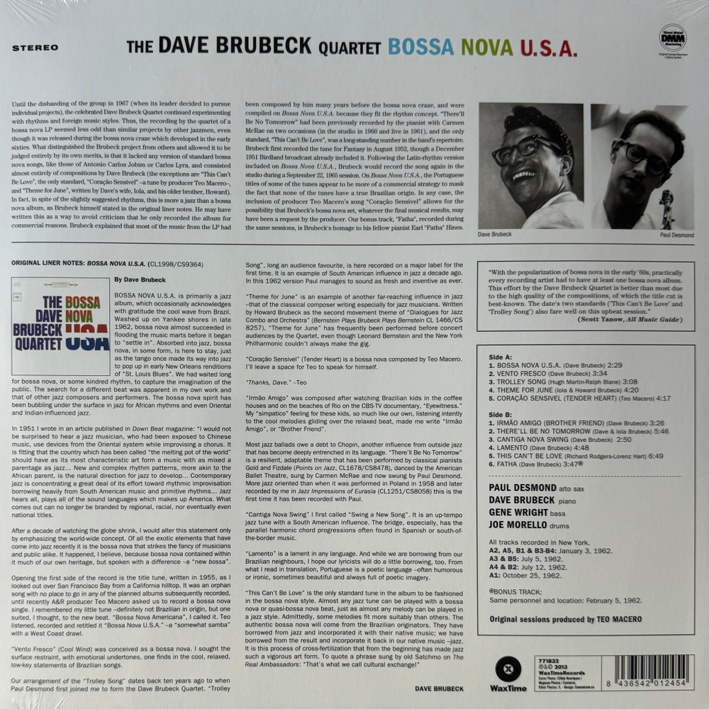 Виниловая пластинка The Dave Brubeck Quartet – Bossa Nova U.S.A. LP
