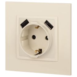 Розетка ЭРА Elegance 14-4109-02 2P+E 16A-250В штор. с 2xUSB 5В-3А слоновая кость | Эра Elegance