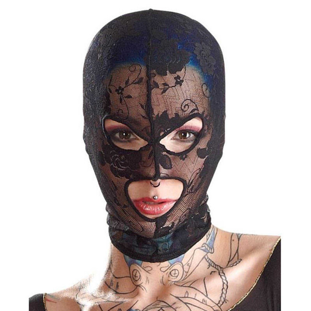 Кружевная маска на голову в отверстиями для глаз и рта Bad Kitty "Mask Lace" (Цвет: черный)