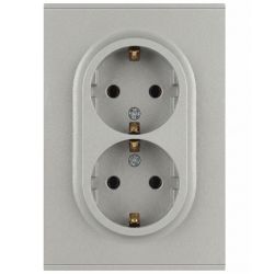 Розетка ЭРА Arktik 16-2104-03 двойная с заземлением 2X2P+E Schuko 16А-250В алюминий | Эра Arktik