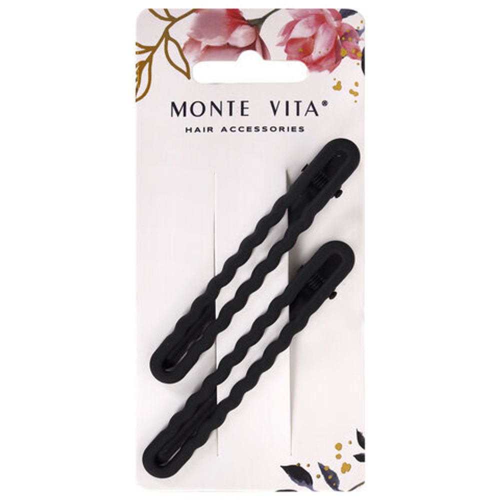 Заколки для волос НАБОР 2 шт., 8 см, зажим, soft touch, чёрный, MONTE VITA, 457087