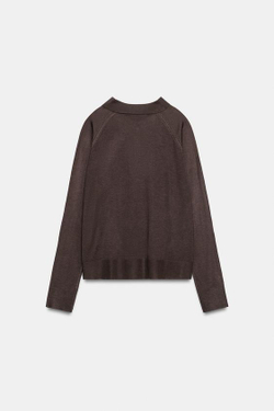 ZARA ОДНОТОННЫЙ ТРИКОТАЖНЫЙ СВИТЕР ПОЛО, КОРИЧНЕВЫЙ
