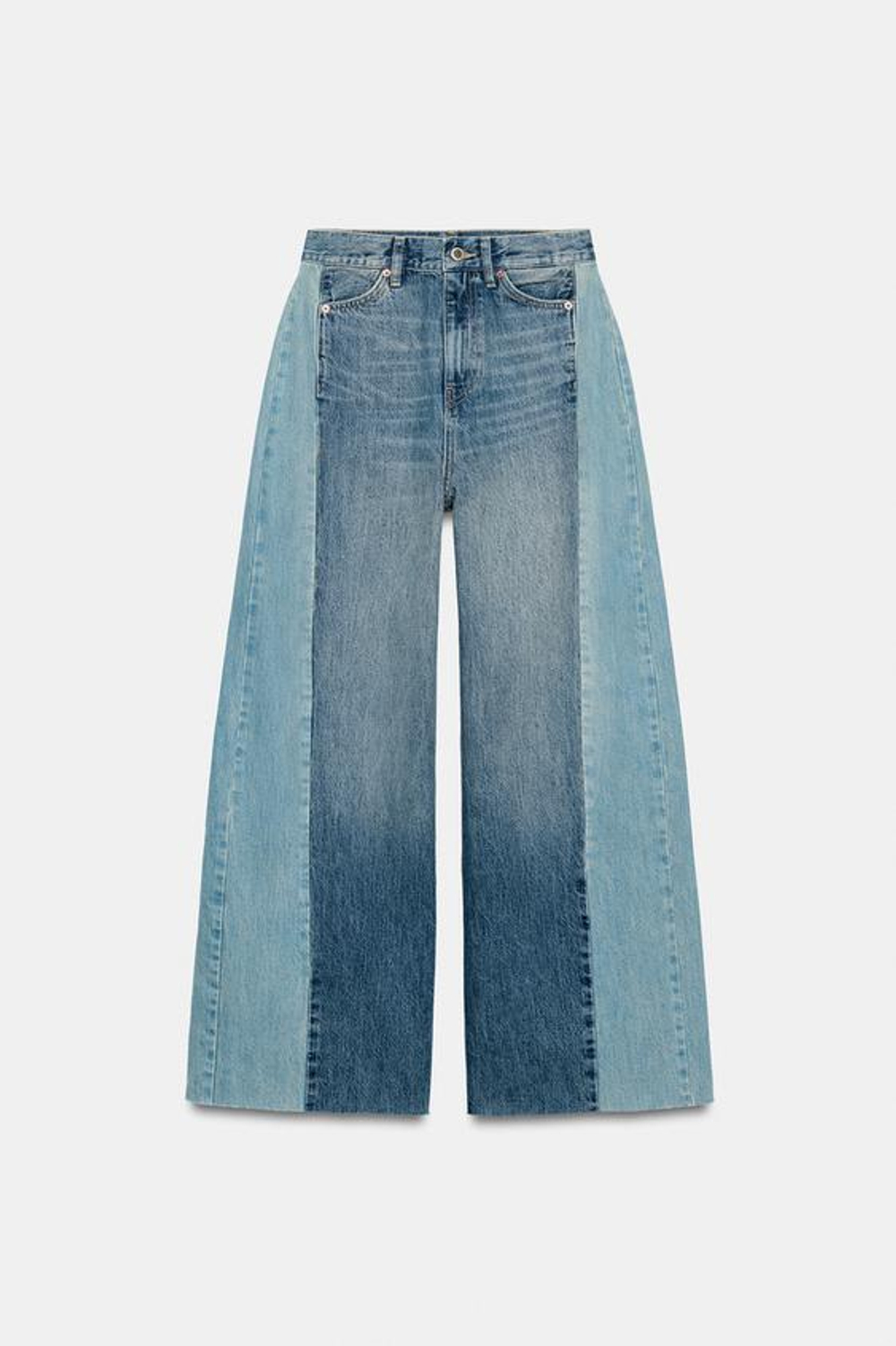 ZARA ДЖИНСЫ WIDE LEG СО СРЕДНЕЙ ПОСАДКОЙ И ПЭЧВОРКОМ — ZW COLLECTION, ВЫЦВЕТШИЙ СИНИЙ