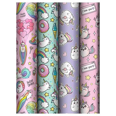 Упаковочная бумага глянц. 70*100см в ассорт."Unicorn"(MESHU)