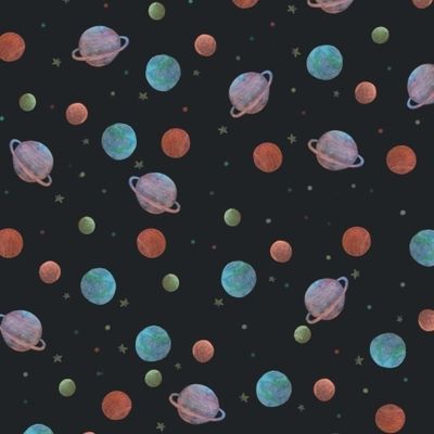 Акварельные планеты на черном