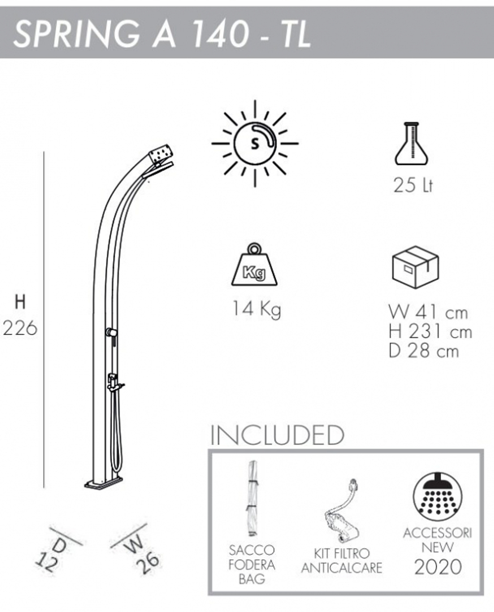 Душ солнечный Arkema Spring A 140 TL, жемчужный черный