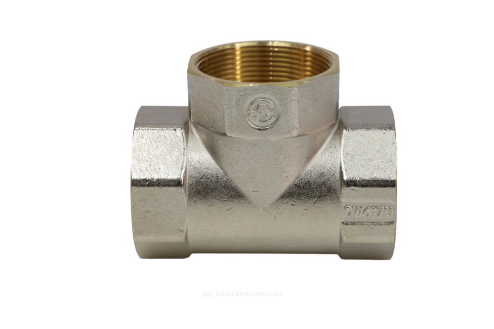 Тройник латунь никель Ду 32 (1 1/4") ВР/ВР 9007 ГОСТ 32585-2013 Aquasfera 9007-04