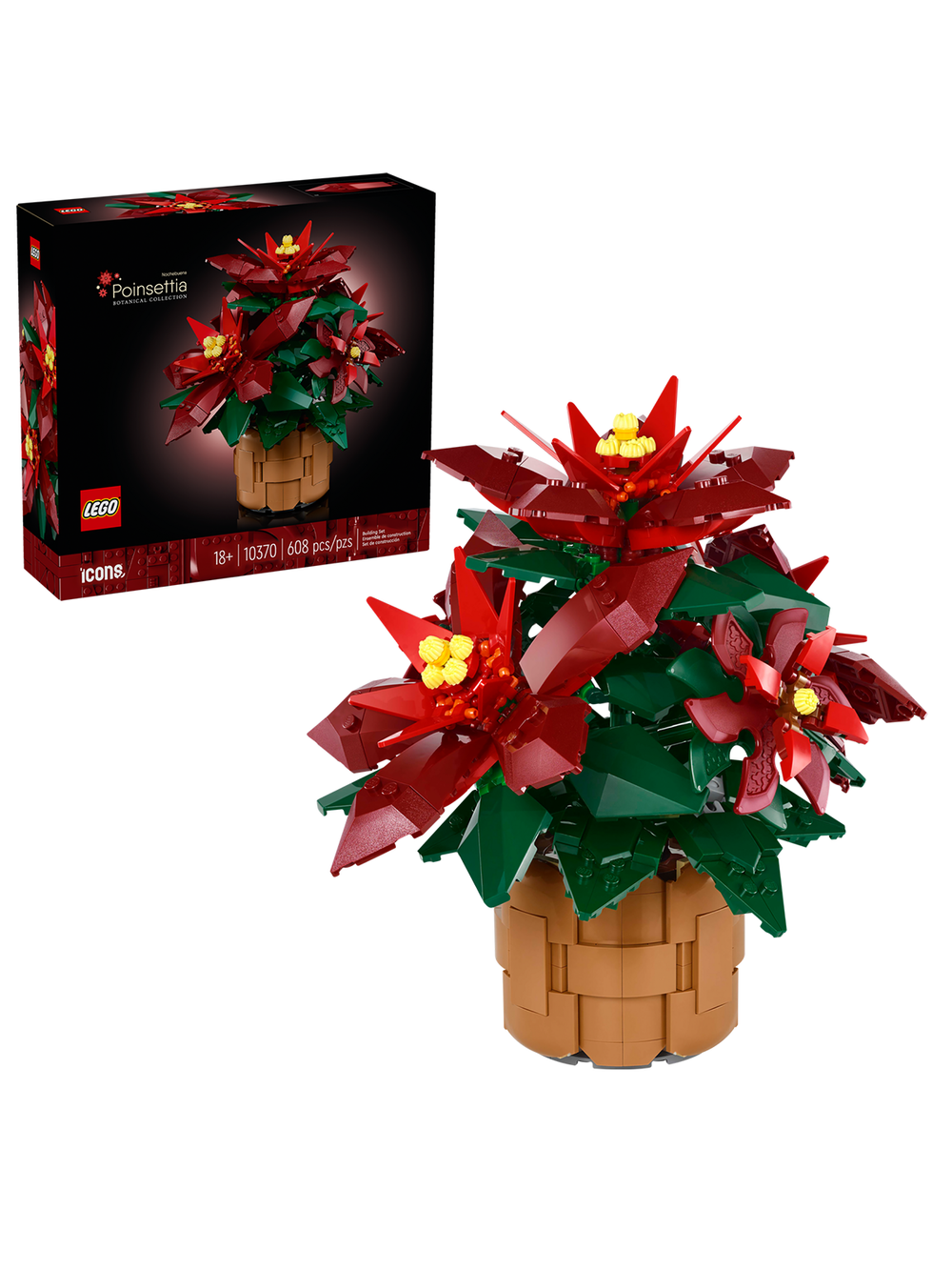 Конструктор Лего айконс Пуансеттия 10370 | LEGO Icons Poinsettia 10370 декоративная ботаническая модель 608 деталей 18+