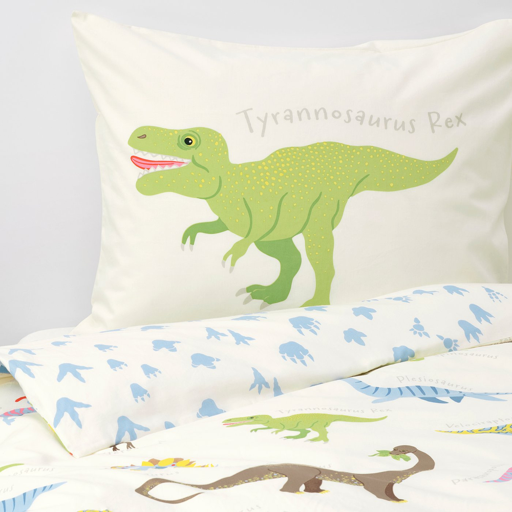 IKEA JÄTTELIK  (ИКЕА ЙЭТТЕЛИК)  -  Пододеяльник и наволочка - динозавры/белый 150x200/50x60 см