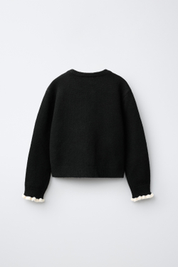 ZARA КАРДИГАН С КОНТРАСТНЫМИ ОБОРКАМИ, ЧЕРНЫЙ