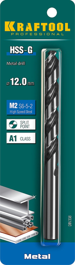 KRAFTOOL HSS-G, 12.0 х 151 мм, сталь P6M5, сверло по металлу (29651-12)