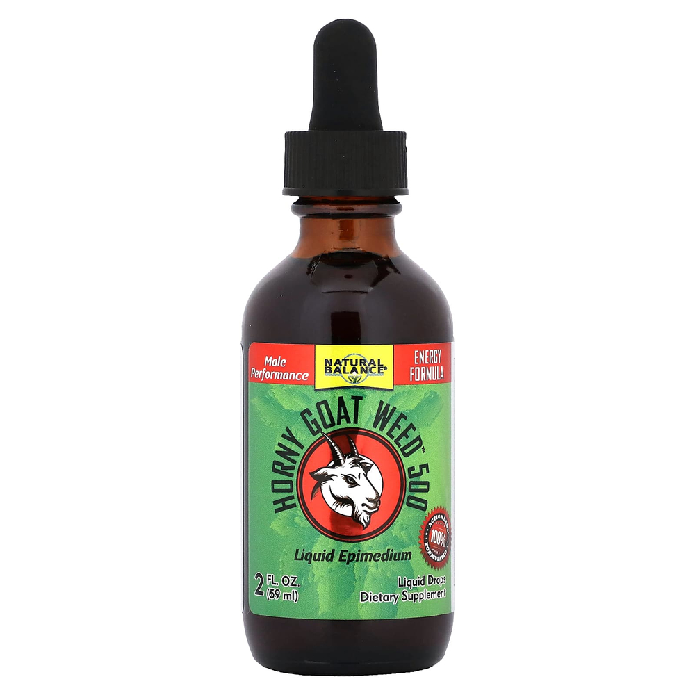 Natural Balance, Horny Goat Weed, жидкие капли, без добавок, 500 мг, 59 мл (2 жидк. Унции)