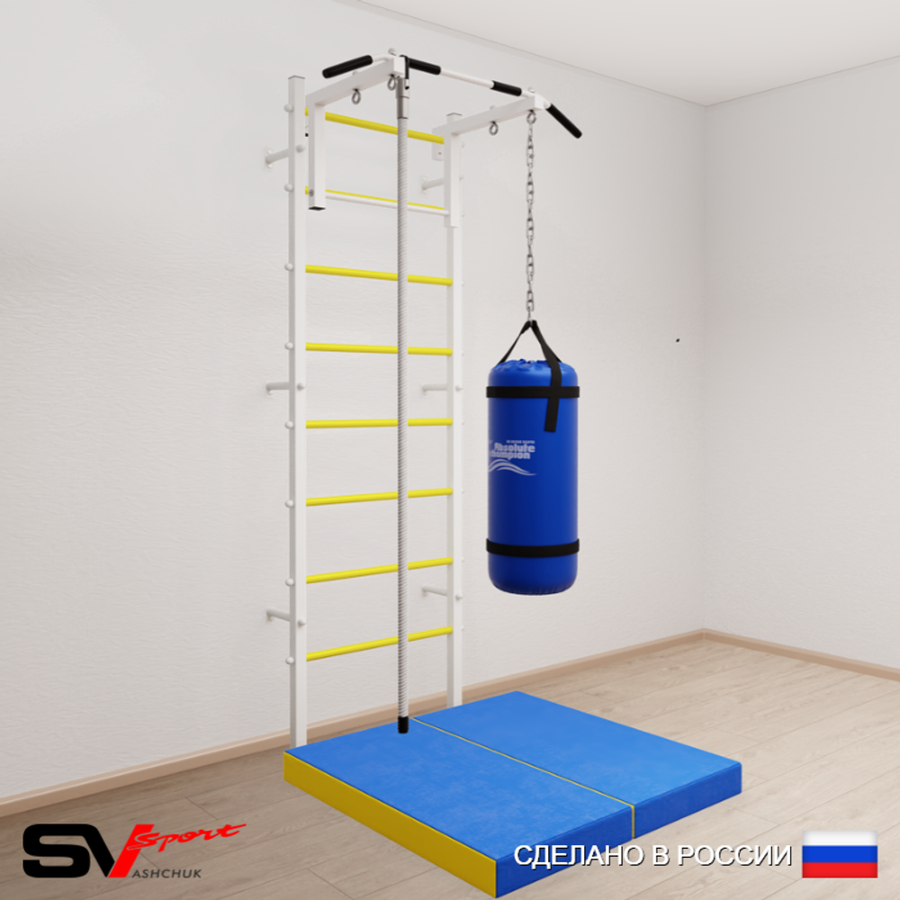 Шведская стенка Sv Sport усиленная 6097 (Турник стандарт/Канат/Цепь/Мешок 30кг/Мат 1м)