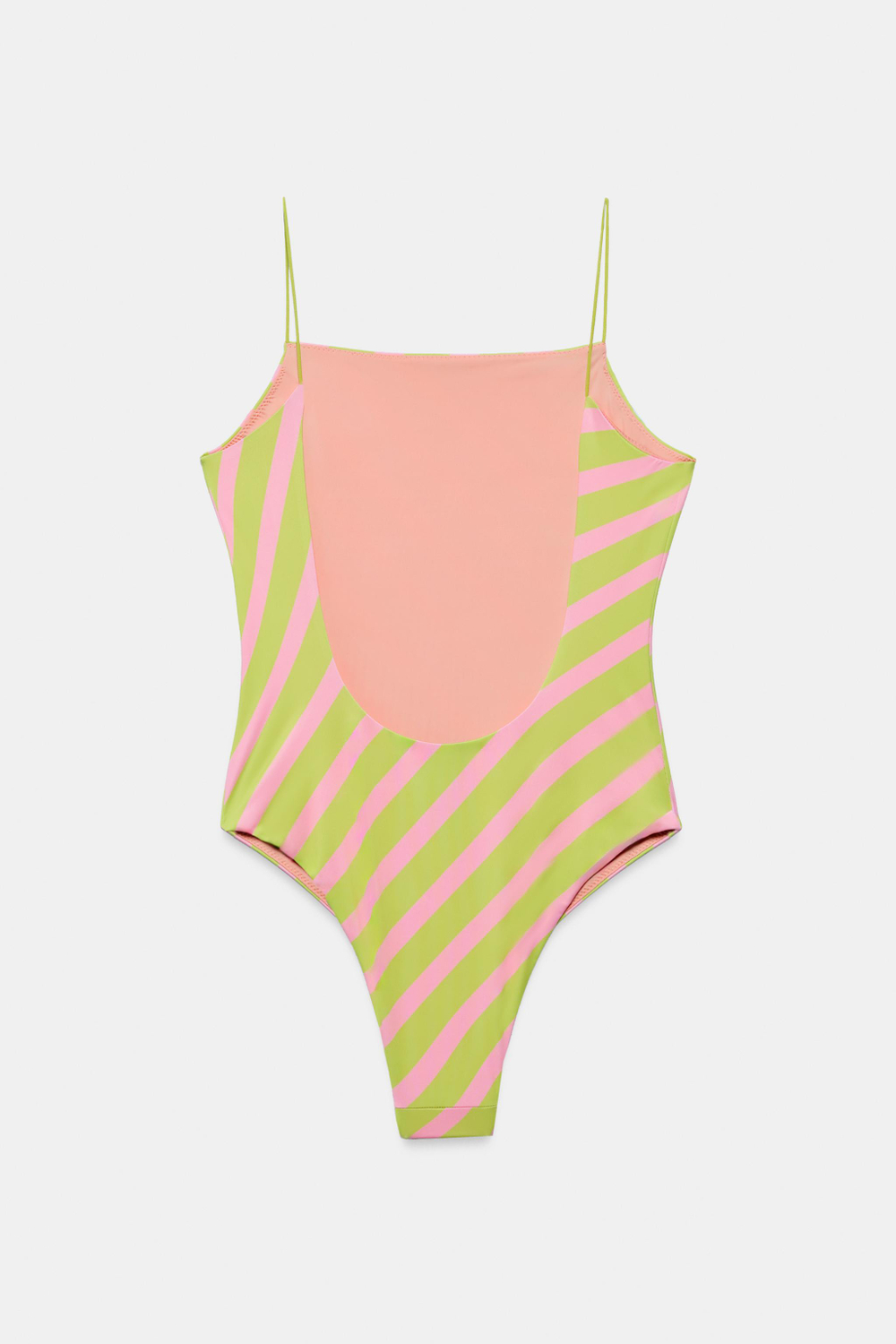 ZARA КУПАЛЬНИК В ПОЛОСКУ, ЛАЙМОВЫЙ