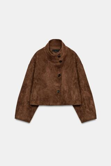 ZARA КОРОТКАЯ КУРТКА ИЗ ИСКУССТВЕННОЙ ЗАМШИ, КОРИЧНЕВЫЙ