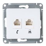 Schneider Electric Glossa Белый Розетка 2-местная RJ11+RJ45, категория 5E механизм IP20 скрытая установка GSL000185