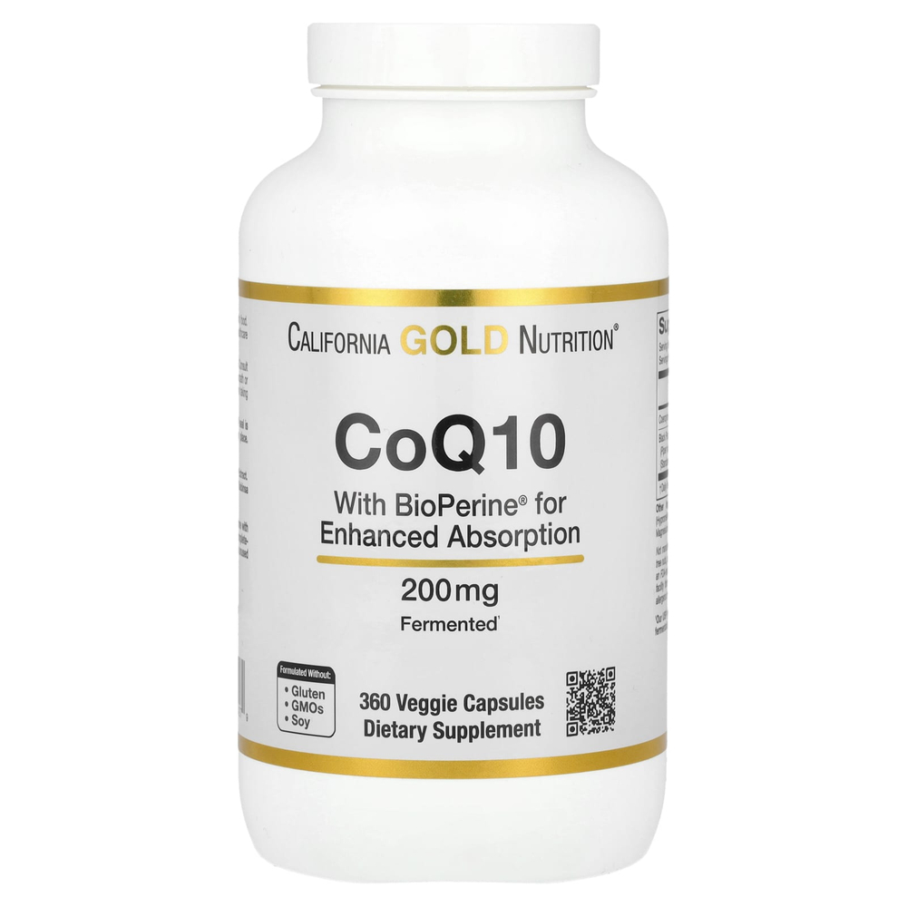 California Gold Nutrition, коэнзим Q10 с экстрактом чёрного перца Bioperine®, 200 мг, 360 растительных капсул