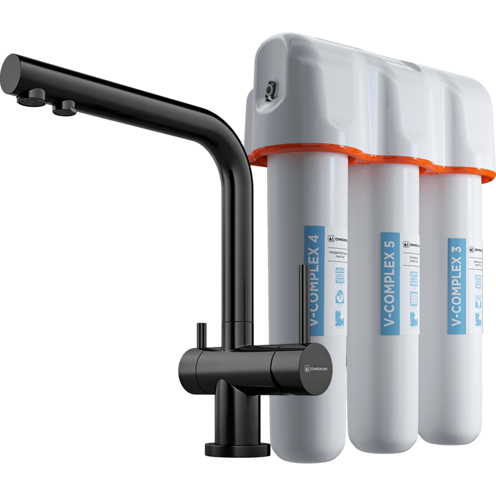 Комплект смеситель Nagano + водоочиститель PURE DROP Lite Omoikiri Nagano-GM вороненая сталь