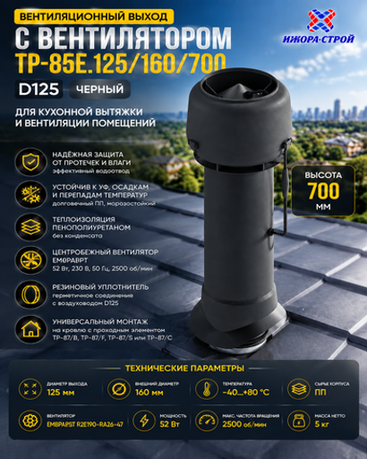 TP-85E.125/160/700 Вентиляционный выход с вентилятором D125 Черный