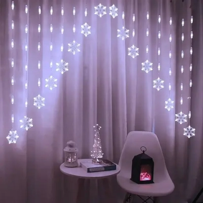 Гирлянда для дома БАХРОМА 2,5м*1/0,1м 136 ламп LED, с насадками Снежинка, 8 реж, IP-20, Белый (возможность соединения)