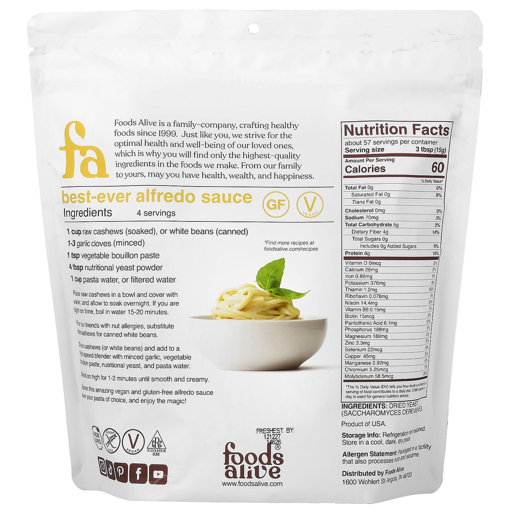 Foods Alive, пищевые дрожжи в хлопьях, необогащенные, 907 г (2 фунта)
