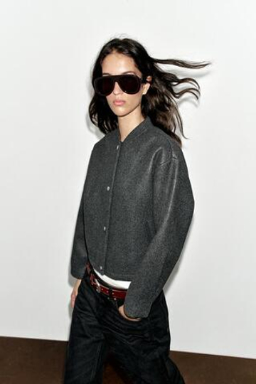 ZARA БОМБЕР ИЗ МЯГКОЙ ТКАНИ, СЕРЫЙ