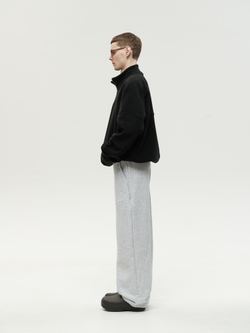 Drawstring Half-Zipped Sweatshirt Black