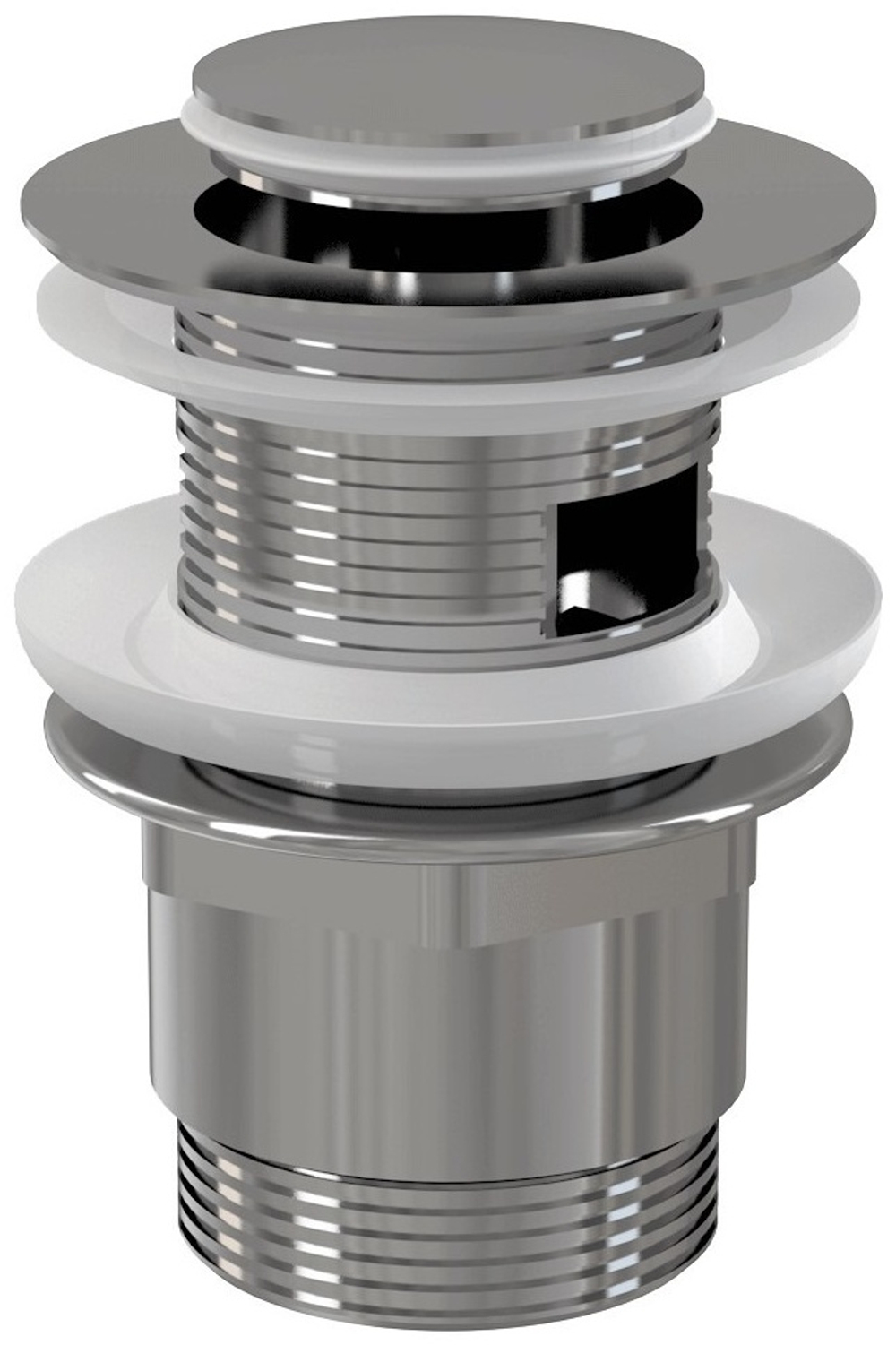 Донный клапан сифона для умывальника Alca Plast click/clack 5/4", цельнометалический, с переливом и малой заглушкой (A39)