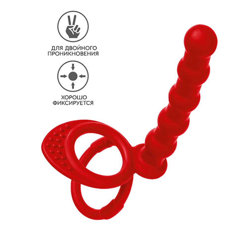 Красная насадка на пенис для двойного проникновения 19,5см ToyFa Black&Red 901413-9