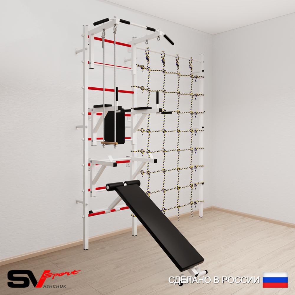 Шведская стенка Sv Sport 5930 (Турник стандарт/Брусья/Стойка/Скамья/Трапеция/Канатный лаз)