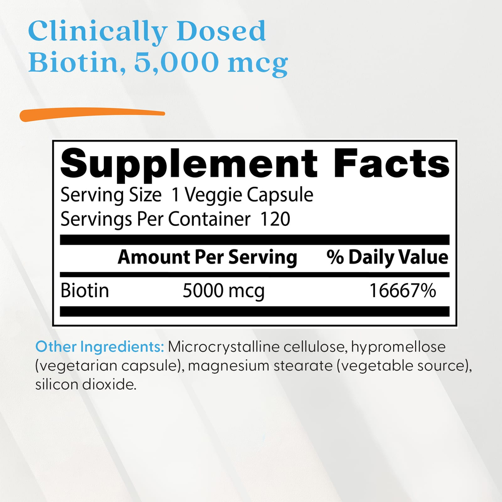 Doctor's Best, биотин, 5000 мкг, 120 вегетарианских капсул