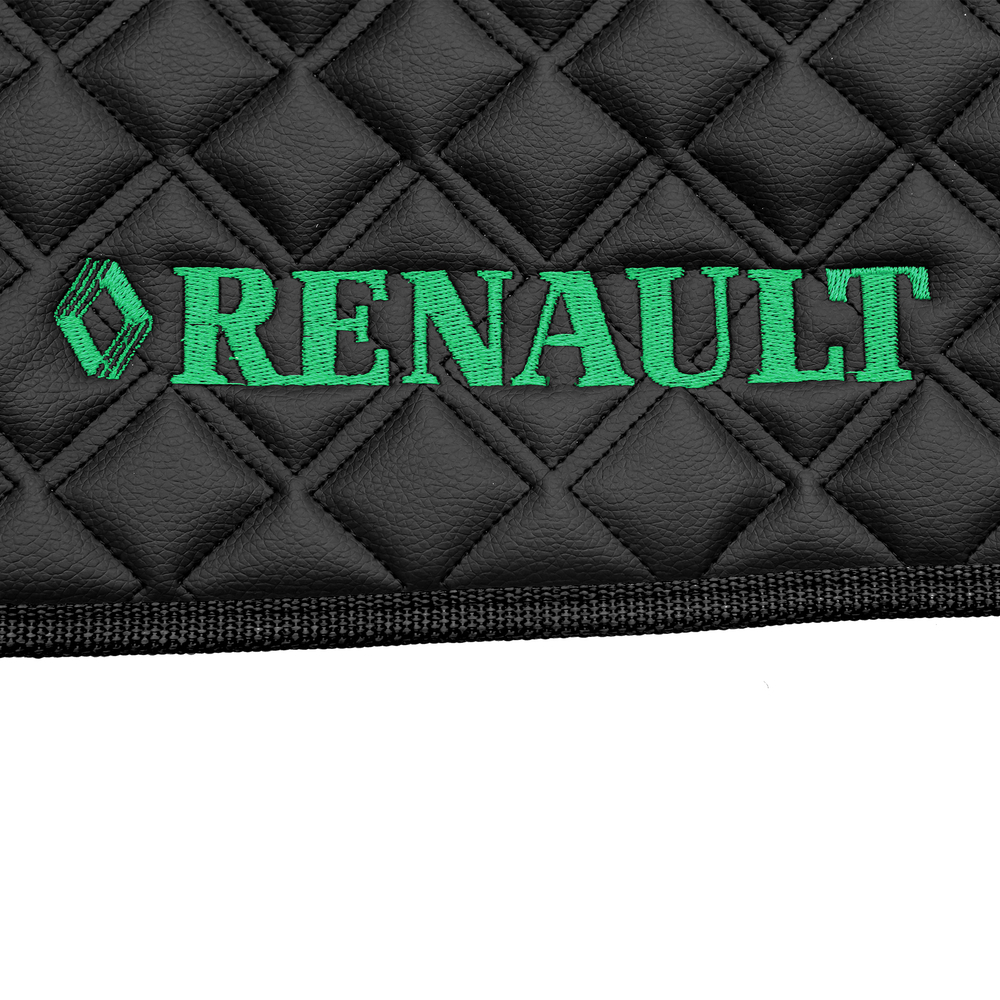 Ковры RENAULT T (автомат) (экокожа, черный, черный кант, зеленая вышивка)