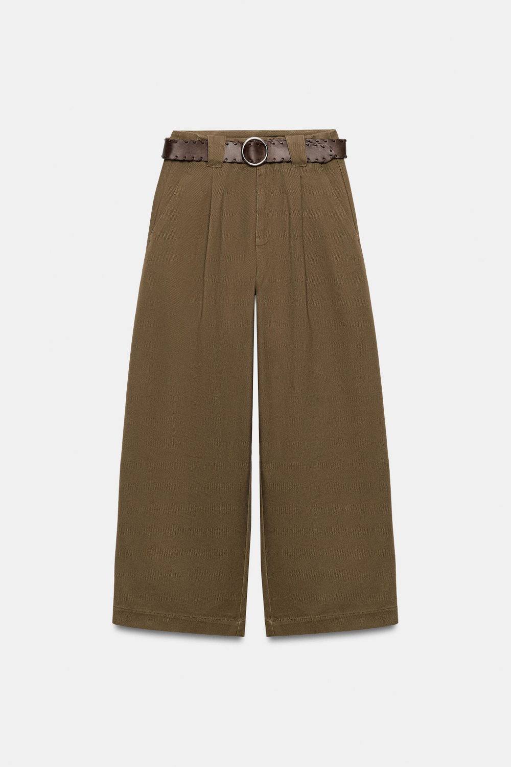 БРЮКИ С ШИРОКИМИ ШТАНИНАМИ, ЗАЩИПАМИ И РЕМНЕМ — ZARA