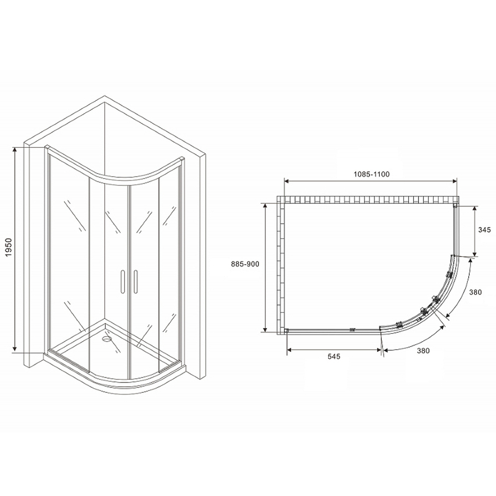 Душевой уголок Abber Schwarzer Diamant 110x90 AG01119B профиль Черный стекло прозрачное