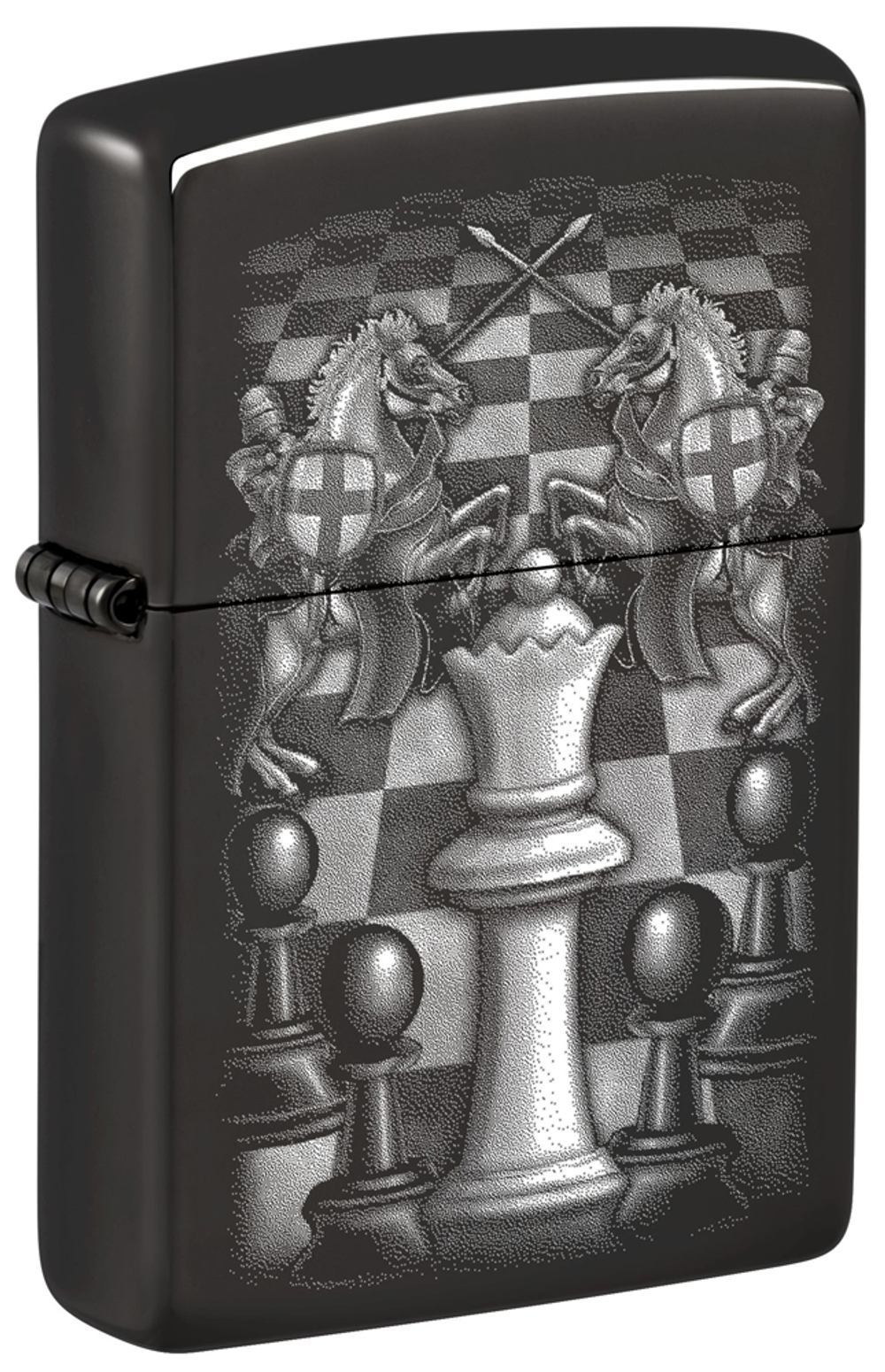 Зажигалка Zippo Chess Design с покрытием High Polish Black, латунь/сталь, черная, 38x13x57 мм