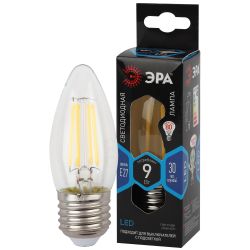 Лампа светодиодная ЭРА F-LED B35-9w-840-E27 9Вт филамент свеча нейтральный белый свет Е27 | Филаментные декоративные