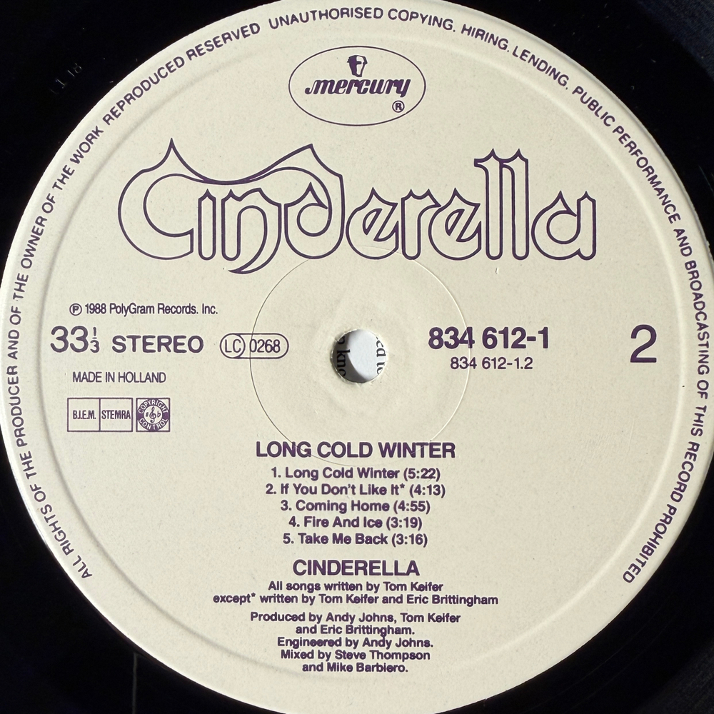 Cinderella ‎– Long Cold Winter (Голландия 1988г.) Т