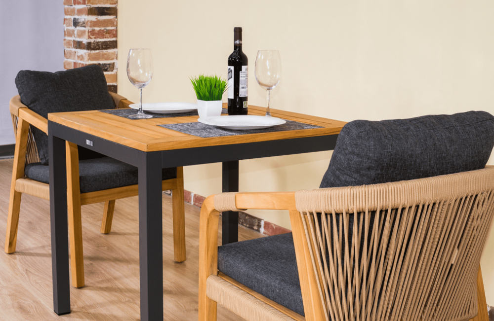 Стол обеденный Ideal Patio ТЕЛЛА алюминий, тик 80x80 см (4 ножки)
