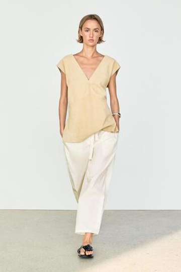 Massimo Dutti Брюки из смесовой хлопковой ткани с завязками, белый