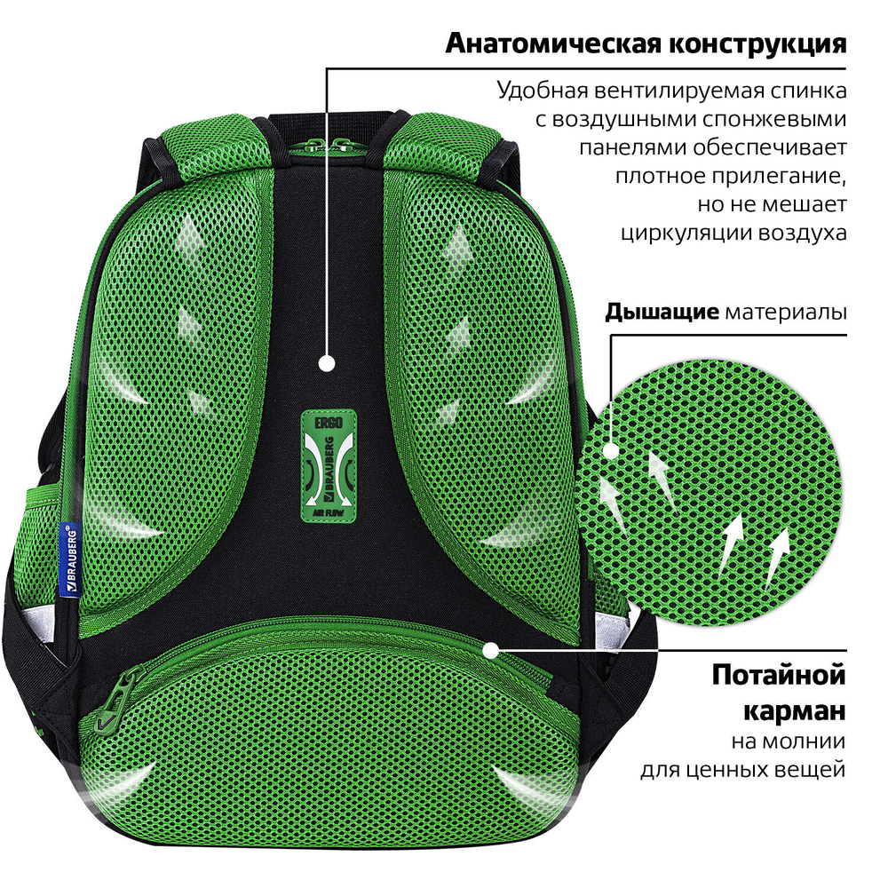 Ранец BRAUBERG FIT, 2 отделения, "Night warrior", 38х27х14 см, 272023