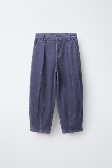 ZARA ВЕЛЬВЕТОВЫЕ БРЮКИ BAGGY С ЗАЩИПАМИ, СТАЛЬНОЙ СИНИЙ