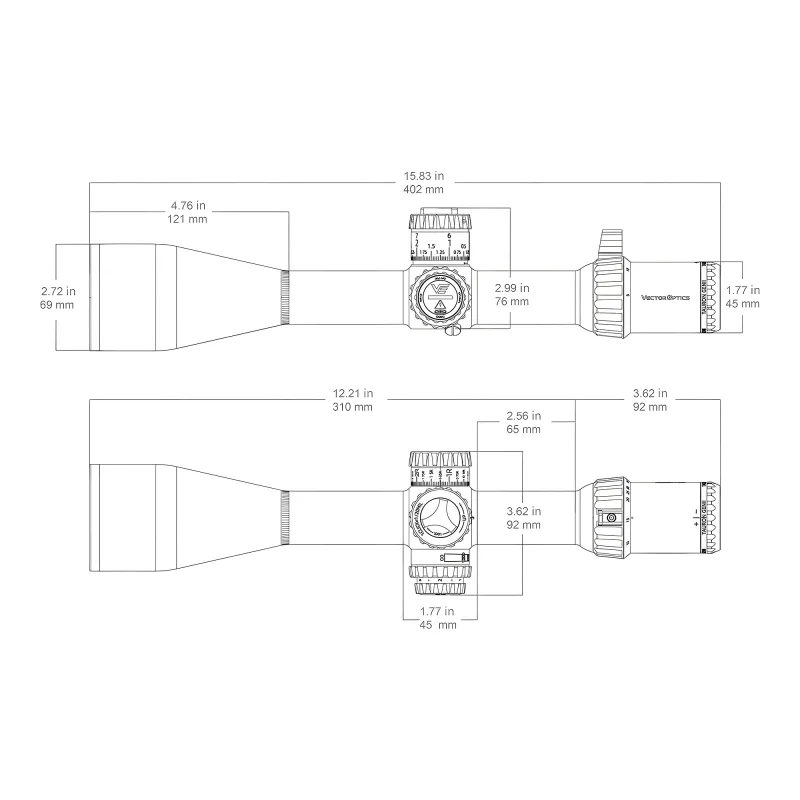 Прицел Vector Optics Tauron (Taurus) ED 5-50x60, SF, VCO-5 (MIL) - схема с габаритными размерами