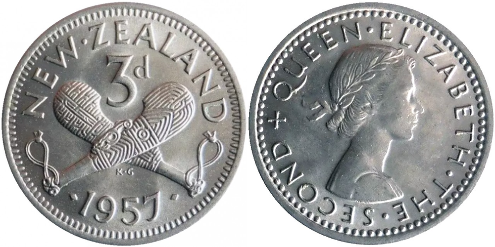 Новая Зеландия 3 пенса, 1956 - 1965 Елизавета II UNC