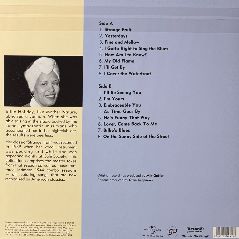 Billie Holiday ‎– The Commodore Master Takes (Голландия 2024г.)