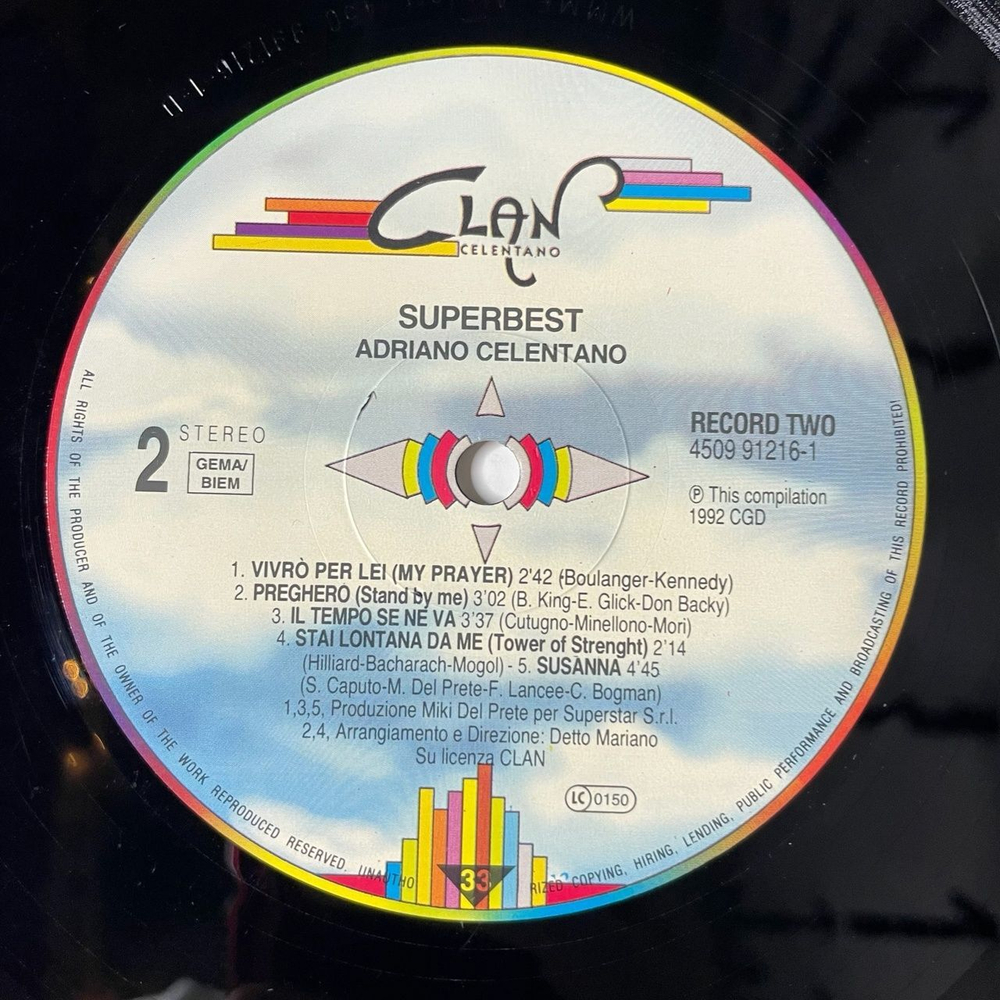 Винтажная виниловая пластинка LP Adriano Celentano Адриано Челентано Super Best (Germany 1992)