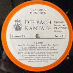 Винтажная виниловая пластинка LP Bach, Bach Ensemble Helmuth Rilling, И. С. Бах, BWV 63 Christen, Atzet Diesen Tag, BWV 151 S sser Trost, Mein Jesus Kommt (Германия 1973)
