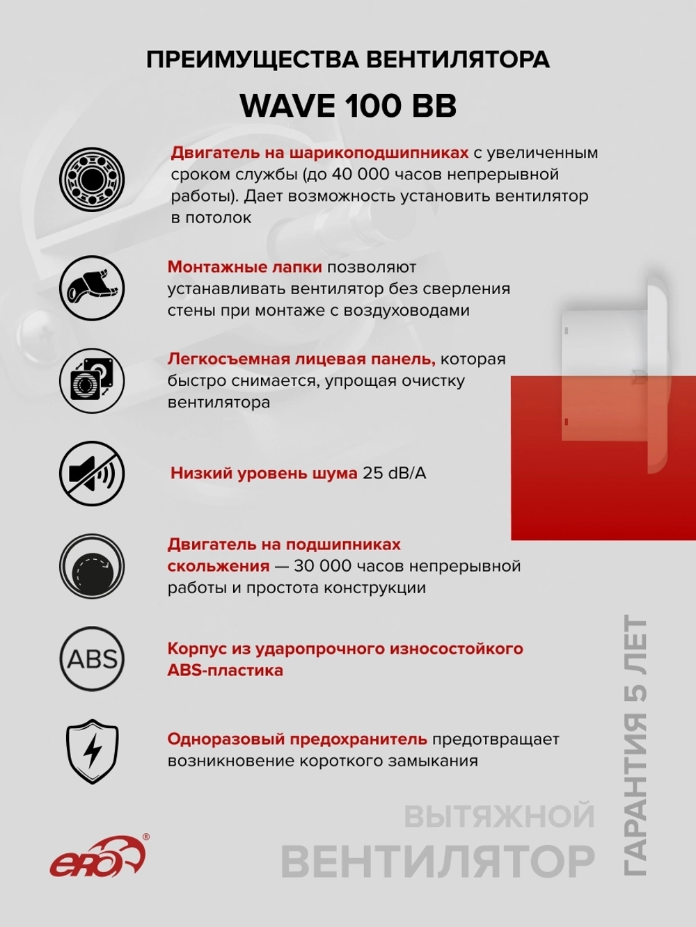 Вентилятор накладной WAVE D100 двигатель BB ERA