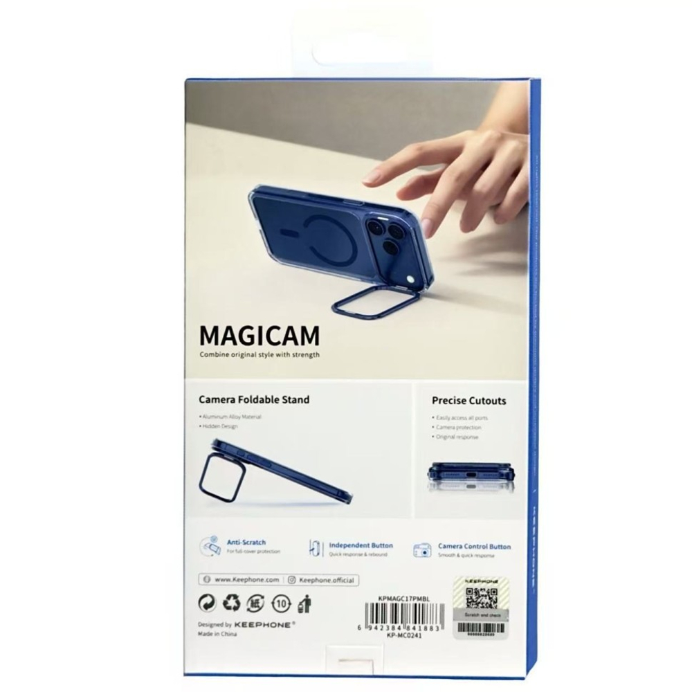 Накладка для i-Phone 17 Pro Max Keephone Magicam MagSnap с подставкой сине-прозрачный