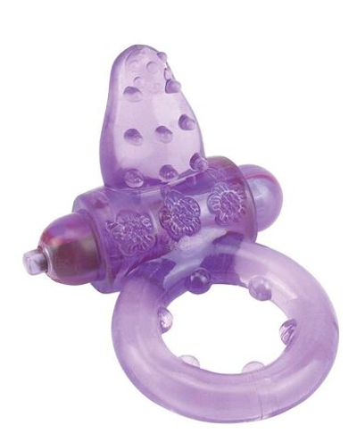 Фиолетовое эрекционное кольцо с вибрацией и рельефным язычком NUBBY CLITORAL PROBE COCKRING (Цвет: фиолетовый)